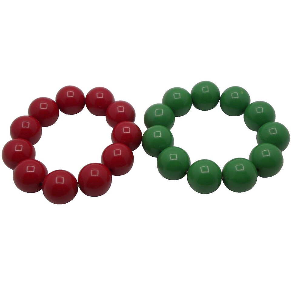 Red Green Elastic Bracelet Set Large Beads Christmas Holiday Beaded Stackable